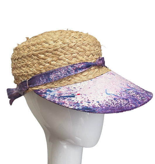 Raffia sport hat.  Hand dyed purple med- med