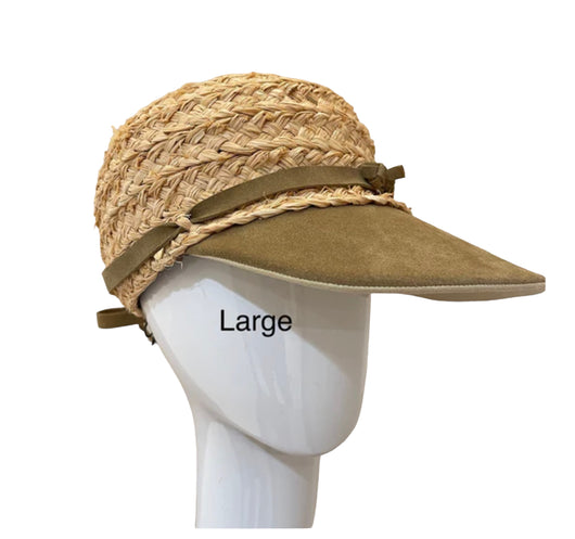 Raffia Sport hat - Suede brim with leather trim- large