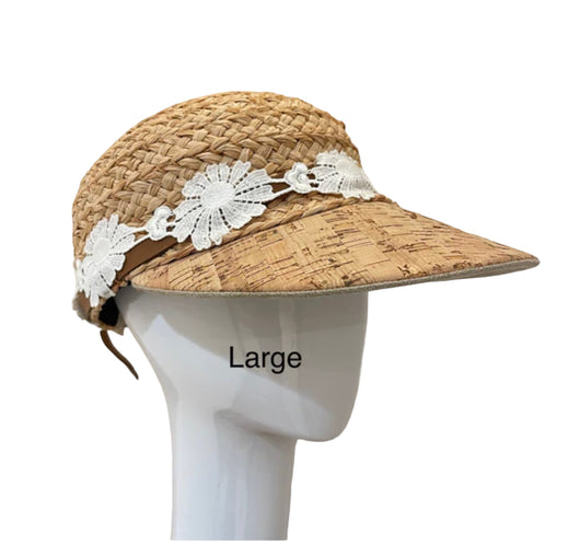 Raffia Sport hat - Daisy/Cork and Leather- large