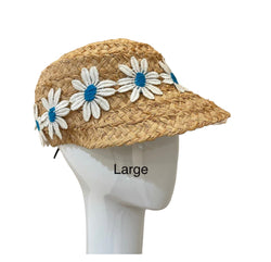 Raffia Sport hat - daisy trim - large