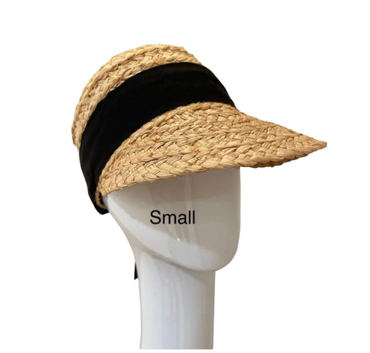 Raffia Sport hat -raffia brim with black ribbon - small