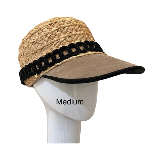 Raffia Sport hat -leather  brimmed -medium